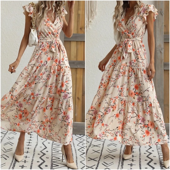 Boho Floral Print Butterfly Sleeve Maxi Dress - Picture 14 of 16
